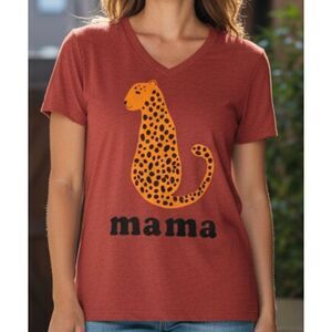 Oliver & Otis V-Neck T-Shirt Womens Size S Cheetah Leopard Mama Tee Novelty